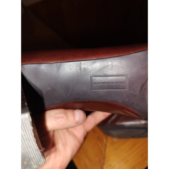 Bandolino Women's sz 7.5 Brown Leather Loafer Buckle Block Heel Shoes - Picture 3 of 10